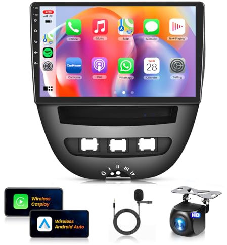 2+64G- For Peugeot 107/Citroen C1/Toyota Aygo 04-14 Car Radio Wireless Carplay/Android Auto,Android Car Stereo 10.1 Touch Screen GPS Navigation WiFi Bluetooth FM/RDS Mirror Link SWC Backup Camera