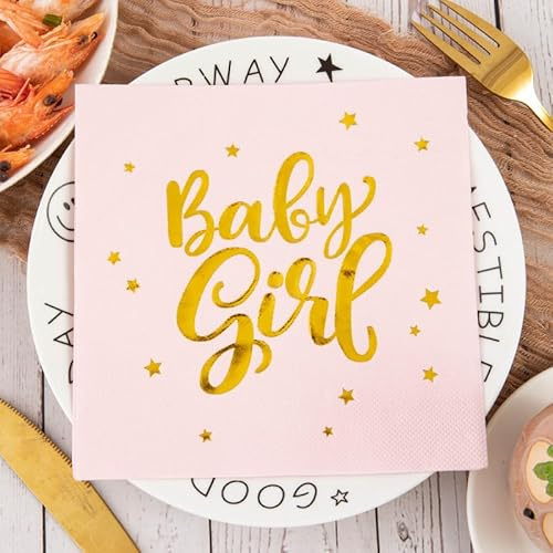 Serviette Papier Fille Rose Étoiles Serviette de Table Anniversaire Jetables Cocktail Mariage Décoration de Table pour les Partys Célébrations Papier Toilette 5 Paquet(33x33cm)