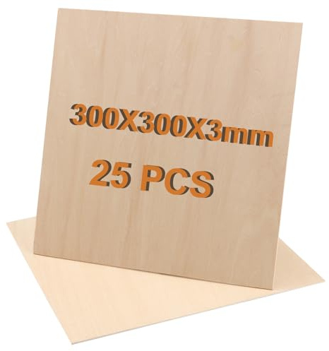 MAKTSAM 25 hojas de madera de balsa de 300 x 300 x 3 mm, piezas cuadradas de madera sin terminar, hojas de tablero de madera en blanco para pintura, tallado, proyectos de bricolaje y quema