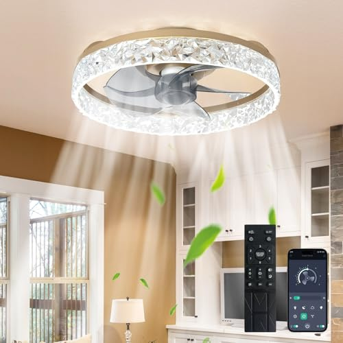 Depuley 16-Inch Ceiling Fans with Lights: LED Ceiling Fan with Remote & APP Control - Low Profile Ceiling Fan with 6 Speeds & 3 Color Temperature - Dimmable Flush Mount Fan Light for Bedroom - Gold