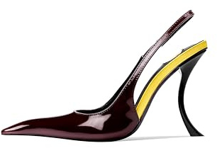 CAGLGLZ Stiletto High Heel Slingbacks for Women Patent Leather Closed Pointed Toe Pumps Slip on Elastic Strap Heeled Sandals Sexy Fashion Party Dressy Shoes, Burgundy, 6 UK