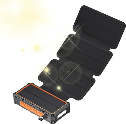 Chargeur Solaire Portable - Batterie Externe à manivelle avec éclairage LED | Alarme SOS et Boussole intégrées, Batterie Externe sans Fil pour Femmes et Hommes, Voyage, Camping, randonnée et vélo