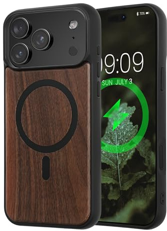 kwmobile Coque Compatible avec Apple iPhone 17 Pro Max - Étui Rigide en Bois et Bords en TPU - Compatible avec MagSafe - Protection Brun foncé-Noir Bois