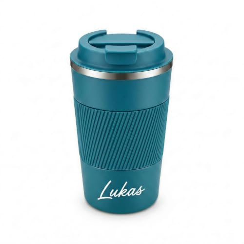loongway Thermobecher Personalisiert mit Name Kaffeebecher to go Geschenke | Auslaufsicher | 380 ml | Leicht | Edelstahl | Für Büro, Pendeln & Reisen | Für Auto-Getränkehalter | Geburtstagsgeschenk