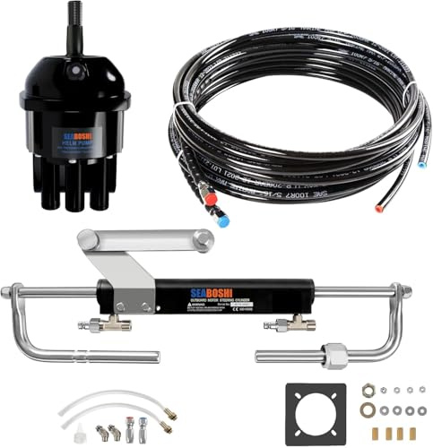 Kit de direction hydraulique hors-bord 90 CV, direction hydraulique pour bateaux, système de direction de bateau avec cylindre hydraulique, pompe à barre et tubes