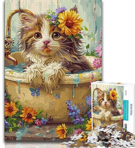 1000-teiliges Puzzle für Erwachsene und Jugendliche, Katze in der Badewanne, Spielzeug, Lernspiele, Stressabbau, Eltern-Kind-Interaktion, 38x26cm