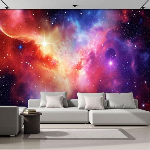 Seide Fototapete Kinderzimmer 450x356cm - Weltraum-Science-Fiction-Stil für Kinder Mädchen & Jungen - Kindertapete - Nebelsterne - Lila