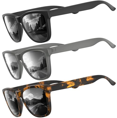 PRLUNVS Polarized Sunglasses for Mens Womens - Fashion Men Sun Glasses Shades for Driving Fishing Lightweight UV Protection Black