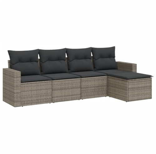 Mhdvray 5-TLG. Gartensofa Grau Polyrattan Loungesofa Outdoor Couch 55x62x69 cm mit Stauraum UV-beständig, platzsparend für Balkon, Terrasse und Garten
