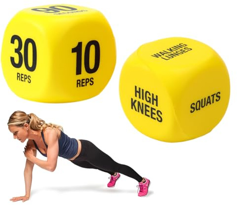 HAGNA 1 Paar Fitness Würfel, 5X5 Cm Übungswürfel Workout-Würfelspiel Für Cardio-, HIIT- Und Trainingskurse, Ganzkörper-Trainingsroutine Für Zuhause Und Fitnessstudio (Gelb)