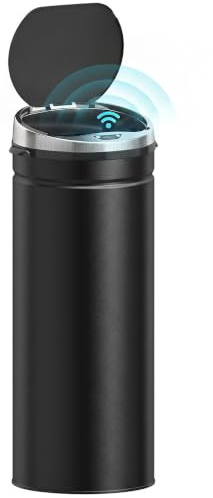 HOMCOM Poubelle 50L capteur couv. silencieux Cuisine Bureau Maison Noir | Poubelle automatique sans contact, acier inox anti-empreintes, usage hygiénique.