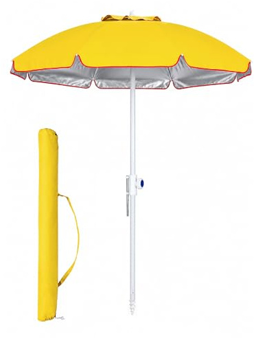 IlGruppone Ombrellone Mare Maxi 220 cm con Protezione UV, Palo a Vite e Inclinazione Regolabile, Parasole da Spiaggia con Presa d'Aria Antivento, Stecche Resistenti e Custodia Trasporto - Giallo