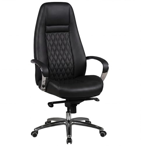 FineBuy Austin Bürostuhl Schwarz Echtleder Schreibtischstuhl ergonomisch Chefsessel edel Drehstuhl höhenverstellbar