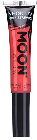 Moon Glow Mechas de color neón UV | Máscara para el pelo - Tinte temporal lavable | Color neón brillante, brilla bajo la luz UV Rojo intenso 15 ml (Paquete de 1)