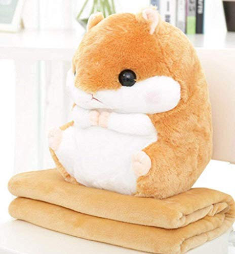 YunNasi 2 en 1 Hámster de Peluche con Manta Abrazando la Almohada de Felpa, Lindo Peluche para Niños y Novia, 50 cm x 30 cm