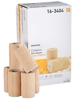 McKesson Elastic Cohesive Bandages, Beige, Non-Sterile, 4 in x 5 yds, 1 Count, 18 Packs, 18 Total