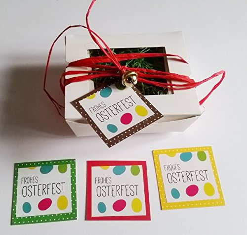 5 Ostern Osterkörbchen Osternest weiß Faltbox 125 x 110 x 45 mm Hartpapier mit Fenster mit Ostergras (Motiv bunte Ostereier)