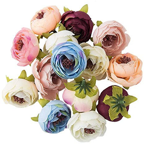 Ideen mit Herz Deko-Blüten, Kunstblumen, Blüten-Köpfe, Verschiedene Sorten, ca. Ø 4-5 cm (Ranunkel - Pastell - 28g)