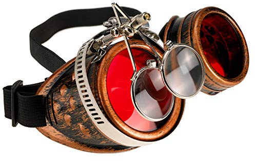 4sold Loupes Steampunk Antique Copper Cyber ​​Goggles Rave Goth Vintage Victorian Sonnenbrillen Inklusive GRATIS UV400 Sonnenbrille Objektiv und zusätzliche Aufkleber alle Bilder sehen