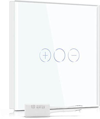 BSEED Dimmer Schalter Led Dimmer Touch Lichtschalter 1-fach 1 weg Glas Touch Schalter Weiß Touchscreen-Funktioniert mit dimmer LED-Glühlampen