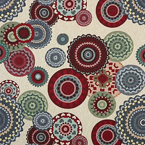 Kt KILOtela Polsterstoff, Möbelstoff, Jacquard Gobelin, Dekostoff, Modische Accessoires, Tischdecke, Vorhang, oder Dekoartikel, Meterware ab 50 cm, Mandalas Nitro, Rot, Grün, Blau, Beige