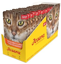 JOSERA Soup Kyckling med morot och spenat (16 x 70 g) | kornfri kattmat | extra vätska för lata katter | Super premium våtfoder för vuxna katter | 16-pack