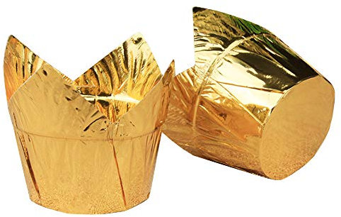 AIMEITE Lot de 50 Caissettes Tulipe Cupcake Papier Muffin Caissette de Cuisson Gateau Muffins Patisserie Moulle en Papier (Or)