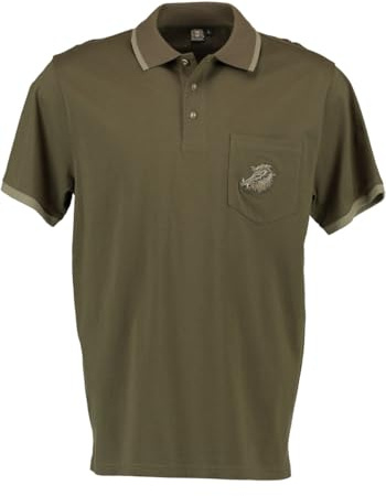 OS Trachten Polo-Shirt Sau mit Motiv Wildschwein/Keiler Oliv/grün mit Brusttasche Jagdliches Shirt in Piquie-Qualität (3XL (58))