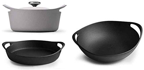MNSSRN Cast Iron Non-Stick Pan Set, Vegetable Oil Enamel Non-Stick Pan, Wok Frying Pan, Uncoated Saucepan, Soup Pot And Pot Set (3 Piece Set),C