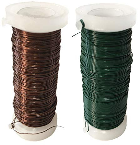 55 m, 2 rollos de 0,35 mm, color verde y marrón, alambre flexible para manualidades y arreglos florales, para manualidades, floristería, alambre para floristería, artesanía artificial