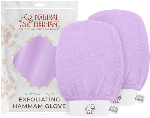 Natural Elephant Exfoliating Hammam Glove | Authentic Moroccan Kessa Body Scrub Mitt for Spa-Quality Skin Renewal | Lovely Lilac 2 Pack