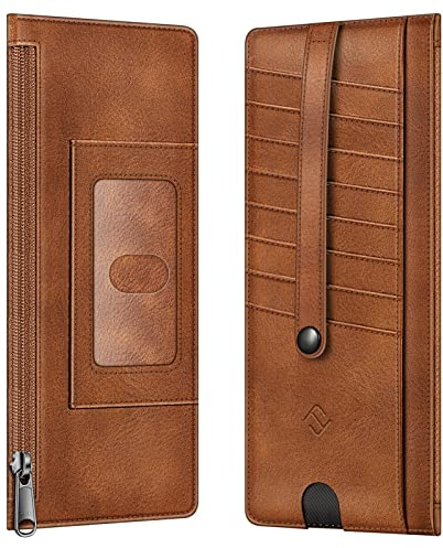 FINTIE Slim Wallet Kartenetui, Premium Kunstleder RFID-Blocker Geldbörse Kreditkartenetui mit Reißverschlusstasche für Bargeld, Münz, Quittung, EC-Karten,