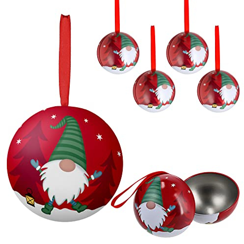 Santa Weihnachtskugel 6er Set aus Metall zum Aufhängen und Öffnen Weihnachtsschmuck Christbaumkugel Weihnachtsmann (6X Weihnachtskugel Wichtel)