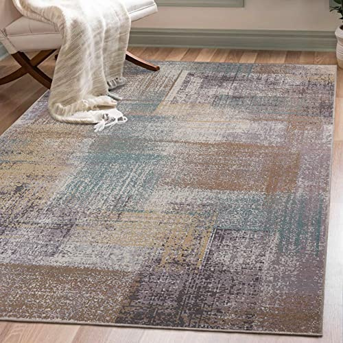 BNM Indoor Area Rug, Non-Slip Backing for Kids or Pets, Entryway, Living Room, Kitchen, Dorm, Bedroom, Hallway, Machine Washable Rugs, Floor Cover, Brushed Patchwork Home Decor, 4' x 6', Taupe