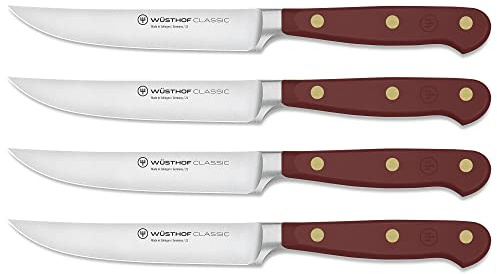 WÜSTHOF Classic Steakmesser-Satz mit 4 Messern, 12 cm, Tasty Sumac (Dunkel-Rot)