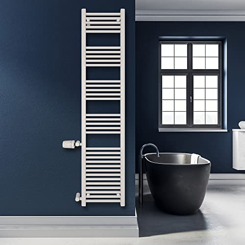 SHV Badheizkörper Andromeda mit Seitenanschluss in Weiß - 400 x 1800 mm (Anschluss 500 mm) | Heizkörper für Badezimmer, Handtuchhalter für Wand im Bad, Handtuchheizkörper