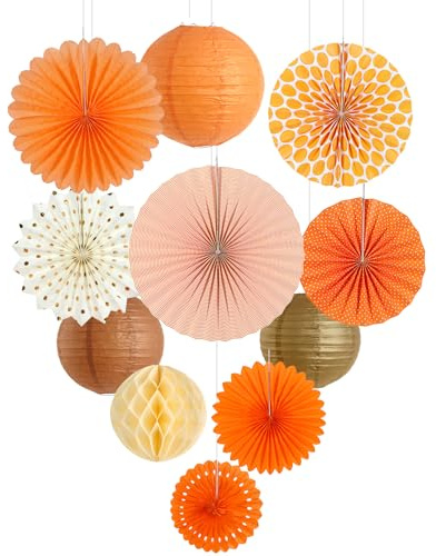 Easy Joy 1 Set Orange Seidenpapier Fans,Papier Laterne Fächer und Wabenbälle Dekorpapier Kit für Aperol Spritz Deko,Geburtstag Hochzeit Baby Dusche Parteien Hauptdekorationen