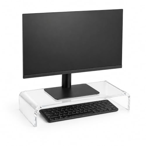 VICASKY Clear Monitor Stand Riser Desk Riser | Acrylic ergonomic viewing height, sturdy support, extra storage for monitors laptops, PCs, home offices