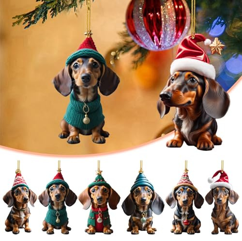 7 Stück Dackel Weihnachtsbaumschmuck Cute Acryl Tannenbaumschmuck WeihnachtsanhäNger Hund Flat Decorations Auto Ornament Geschenke, Niedlicher Acryl Anhänger Weihnachts Deko (Brown, One Size)