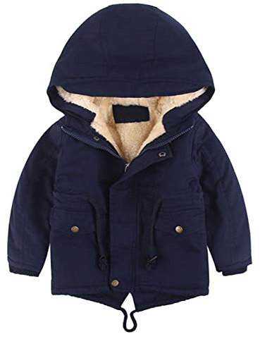 Kids Backpack Girl Jungen Winter verdicken Mantel solide Kapuzenjacke Kleinkind Winddicht warm Outwear Kamee Brosche (Navy, 3-4 Years)