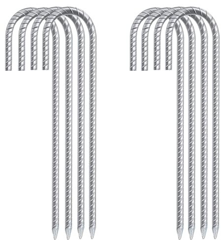 8 Pack Tent Pegs, 12 Inch Heavy Duty Galvanised Steel Ground Rebar Stakes J Hooks Anchors Anchorage Stakes Tent Pegs Garden Stake Pegs Landscape Pins for Camping Tents Trampoline