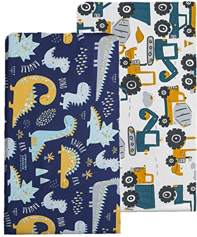 Lot de 2 draps-housses pour lit d'enfant - Motif dinosaures - 140 x 70 cm - 100 % jersey de coton doux - Protège-matelas pour bébé - Drap housse pour matelas jusqu'à 15 cm de hauteur