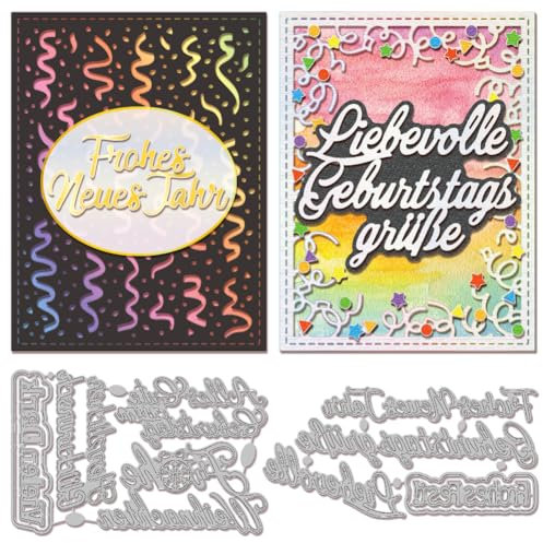GLOBLELAND Deutsche Begrüßungen Metall Stanzschablone Frohe Weihnachten Papierpräge Stanzschablonen Set Stanzformen für Kartenherstellung DIY Papier Scrapbooking Handgefertigtes Fotoalbum