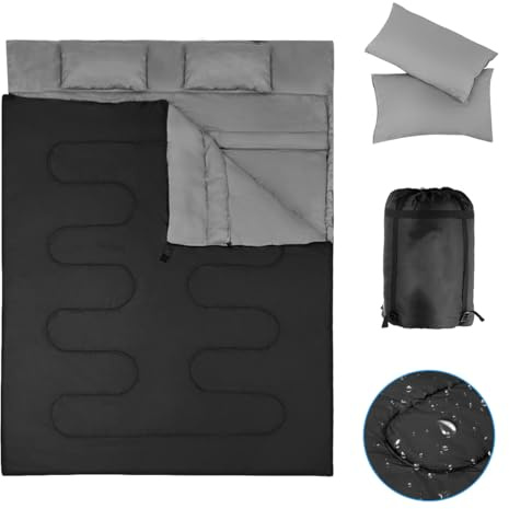 SOARS Schlafsack Doppelschlafsack 2 Personen, Deckenschlafsack mit 2 Kissen & Tragetasche, wasserdichter Winterschlafsack Erwachsene, Schlafsäcke Outdoor für Camping, Wandern Reisen