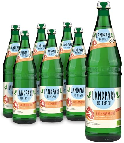 Landpark - Bio Mineralwasser - Rote Mandarine 6 x 750 ml in Glasflaschen - ohne Zucker und Süßungsmittel - Wasser mit Geschmack - Mit Kohlensäure - Ideales Getränk auch für Kinder und Diabetiker
