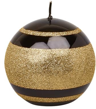 Black and Gold Glass Effect Striped Glitter Gloss Ball Pillar Candles (Ball)
