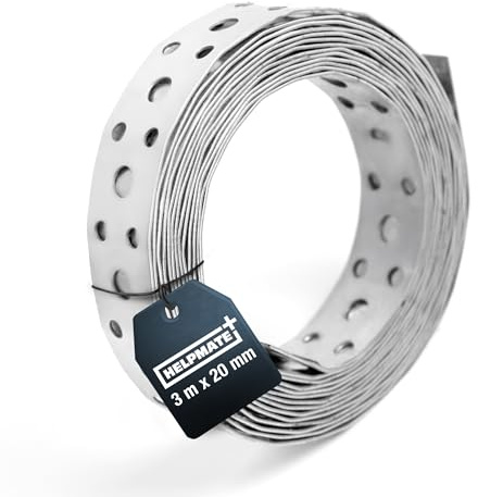 HELPMATE – Bande perforée longueur 3,0 m – acier galvanisé sendzimir – largeur 20 mm – épaisseur 0,8 mm – galvanisation de haute qualité – Robuste pour le bâtiment et l'atelier