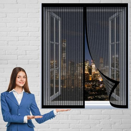 Mosquitera Ventana Magnetica 132 x 130 cm sin Taladrar Fácil Mosquitera Magnético Protección Contra Insectos para Ventanas de Puertas de Cortina, Negro