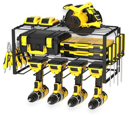 smusei Werkzeugspeicher Wandhalterung, 3 Ebenen Metall Werkzeughalter Werkstatt Organizer, Professional Heavy Duty Werkzeugregal für Bohrer Akkuschrauber usw