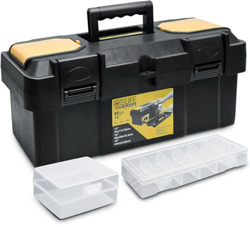 CCLIFE Werkzeugbox 16 Werkzeugkasten 40 x 20 x 18.5 cm Koffer mit 2 kleinen Aufbewahrungsboxen, Schnellverschluss und Organizer, stabiler Organizer aus Kunststoff für diverse Werkzeuge